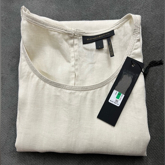 Donna Karan Linen Cream Tan Sleeveless Casual Spring Summer Designer Blouse Tops - Picture 9 of 10